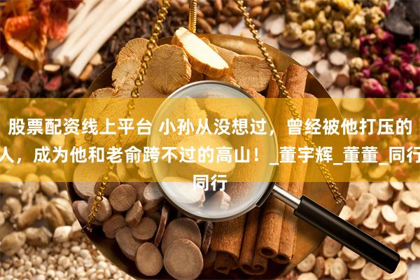 股票配资线上平台 小孙从没想过，曾经被他打压的人，成为他和老俞跨不过的高山！_董宇辉_董董_同行