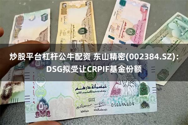 炒股平台杠杆公牛配资 东山精密(002384.SZ)：DSG拟受让CRPIF基金份额