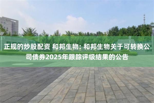 正规的炒股配资 和邦生物: 和邦生物关于可转换公司债券2025年跟踪评级结果的公告